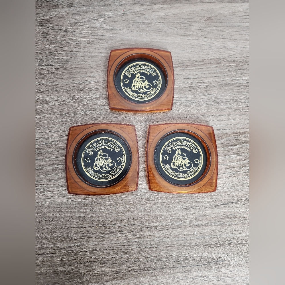 Vintage Country Music Nashville Tennessee Plastic Drink Coaster Lot Of 3